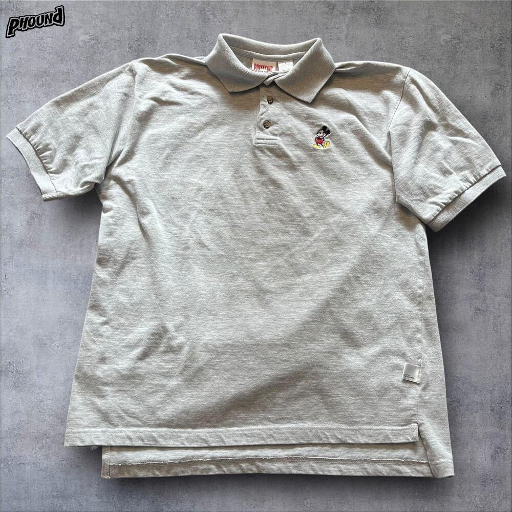 Vintage Disney Mickey Mouse Polo Shirt Mens Large Gray Embroidered 90s